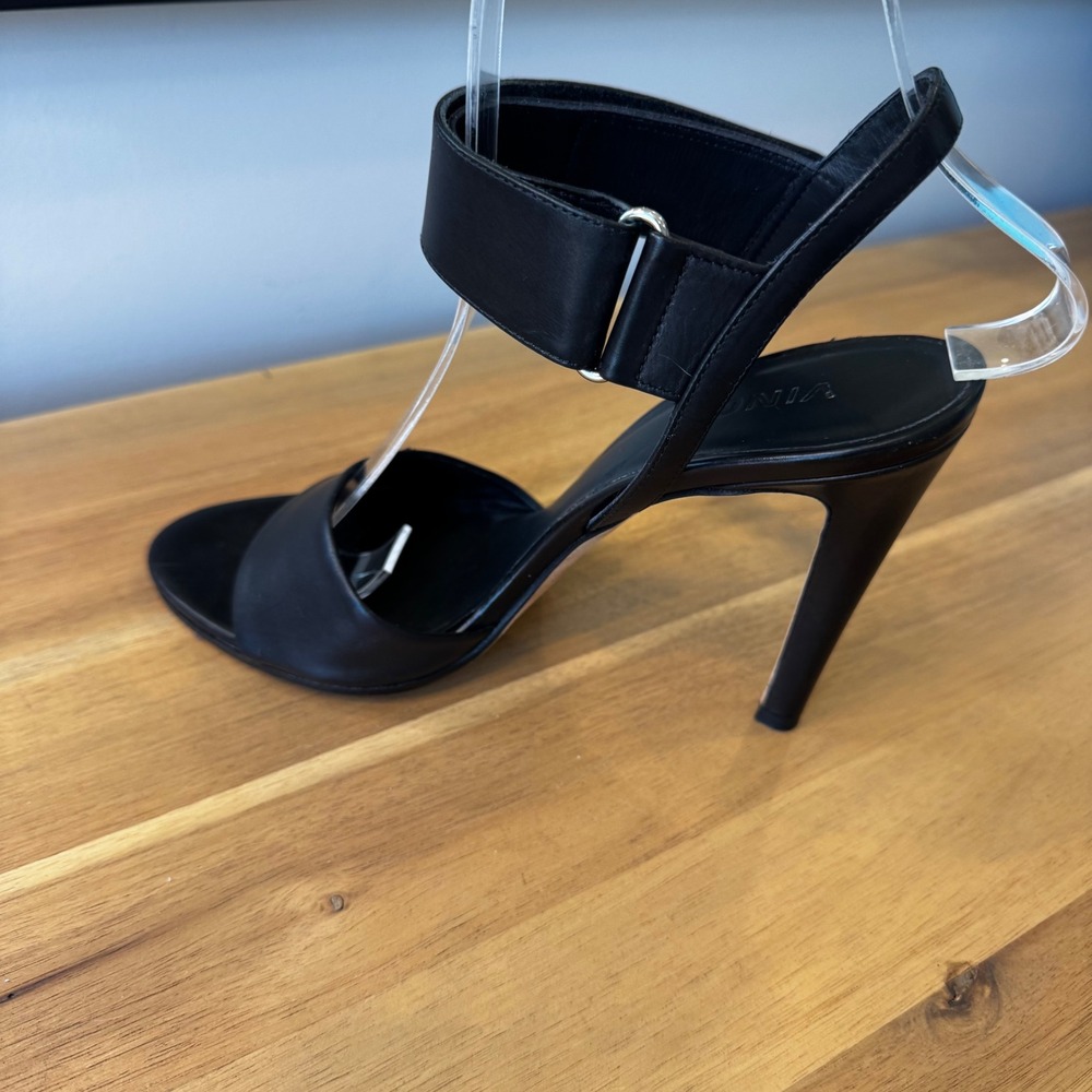 Vince Women 6.5 M EUR 37 Black Leather Stiletto Sandals Ankle Strap‎ Italy Chic